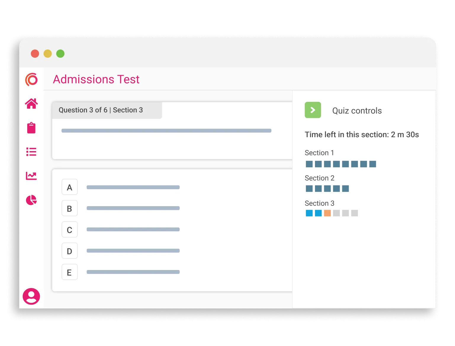 Synap online exam platform UI