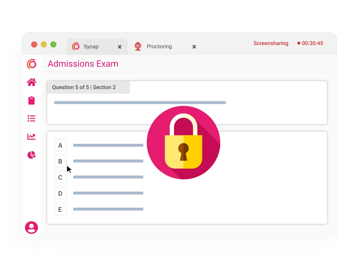 Synap online exam platform UI